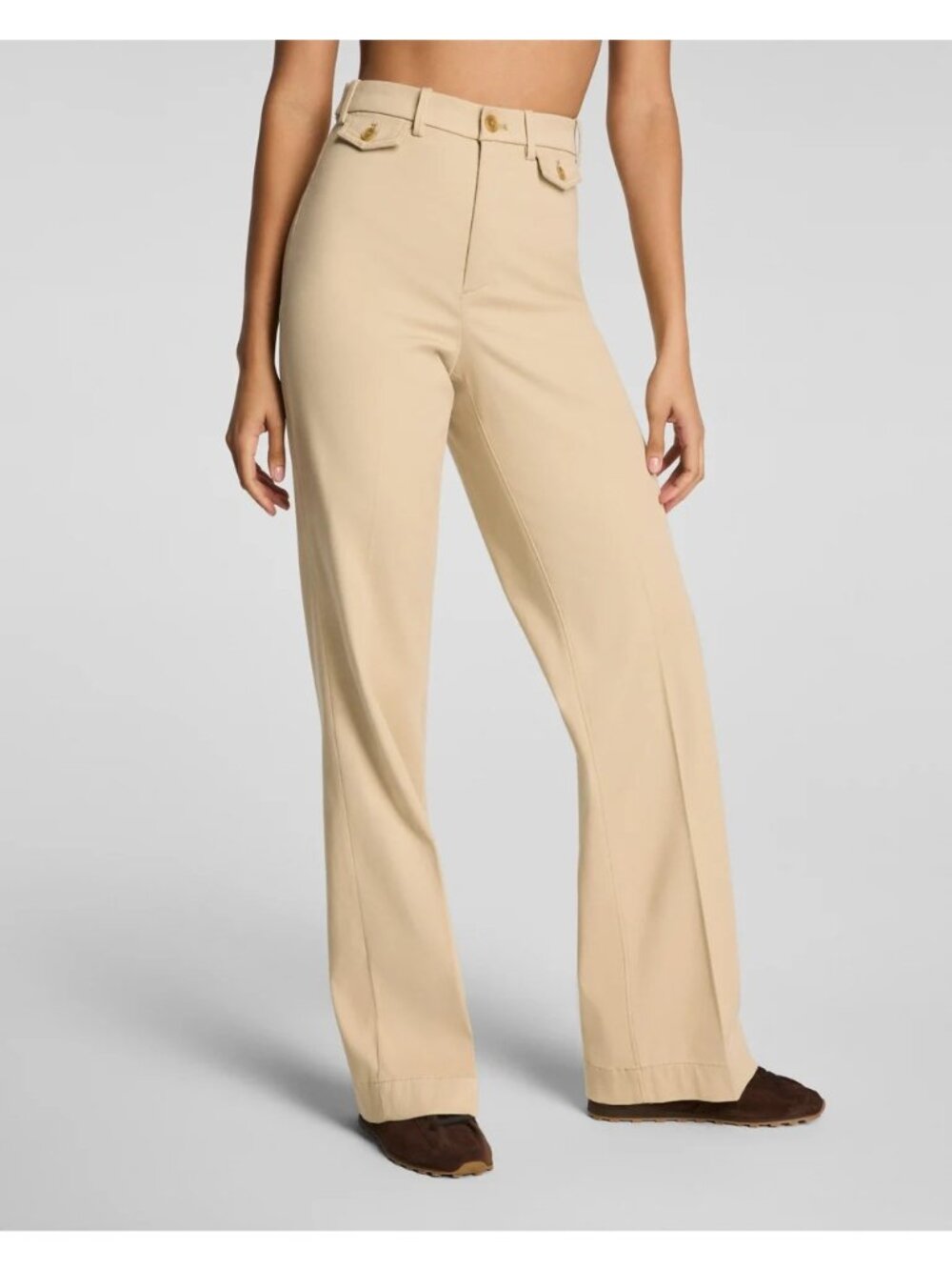 NEW Spanx Stretch Twill Easy Flare Pants SpanxSupersmooth Sandbar High-Rise